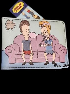 Buckle-Down Beavis and Butt-Head Cartoon Bifold Wallet in Pink, Blue, White. NWT